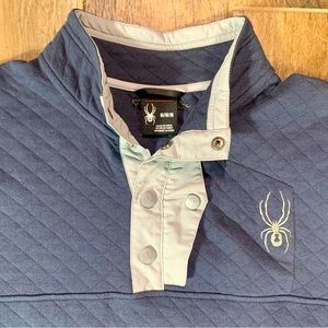 Blue/Grey Spyder Quarter Snap Chest Pocket Logo Quilted Pullover: Medium